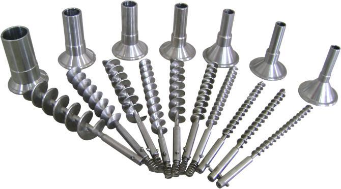 對不同粒度的物料采用不同的螺旋下料